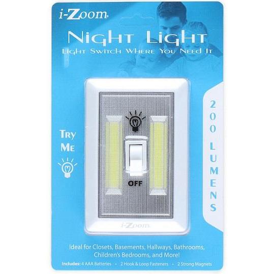 Description:
The i-Zoom Light Switch provides bright, portable lighting wherever you need it. Featuring a powerful 200-lumen output, this battery-operated light is perfect for closets, cabinets, garages, and emergency use. With multiple mounting