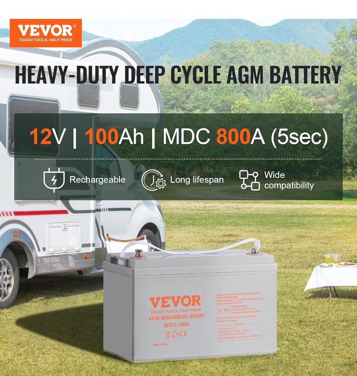Vevor Value Regulated Gel Batteries- 12V100AH
