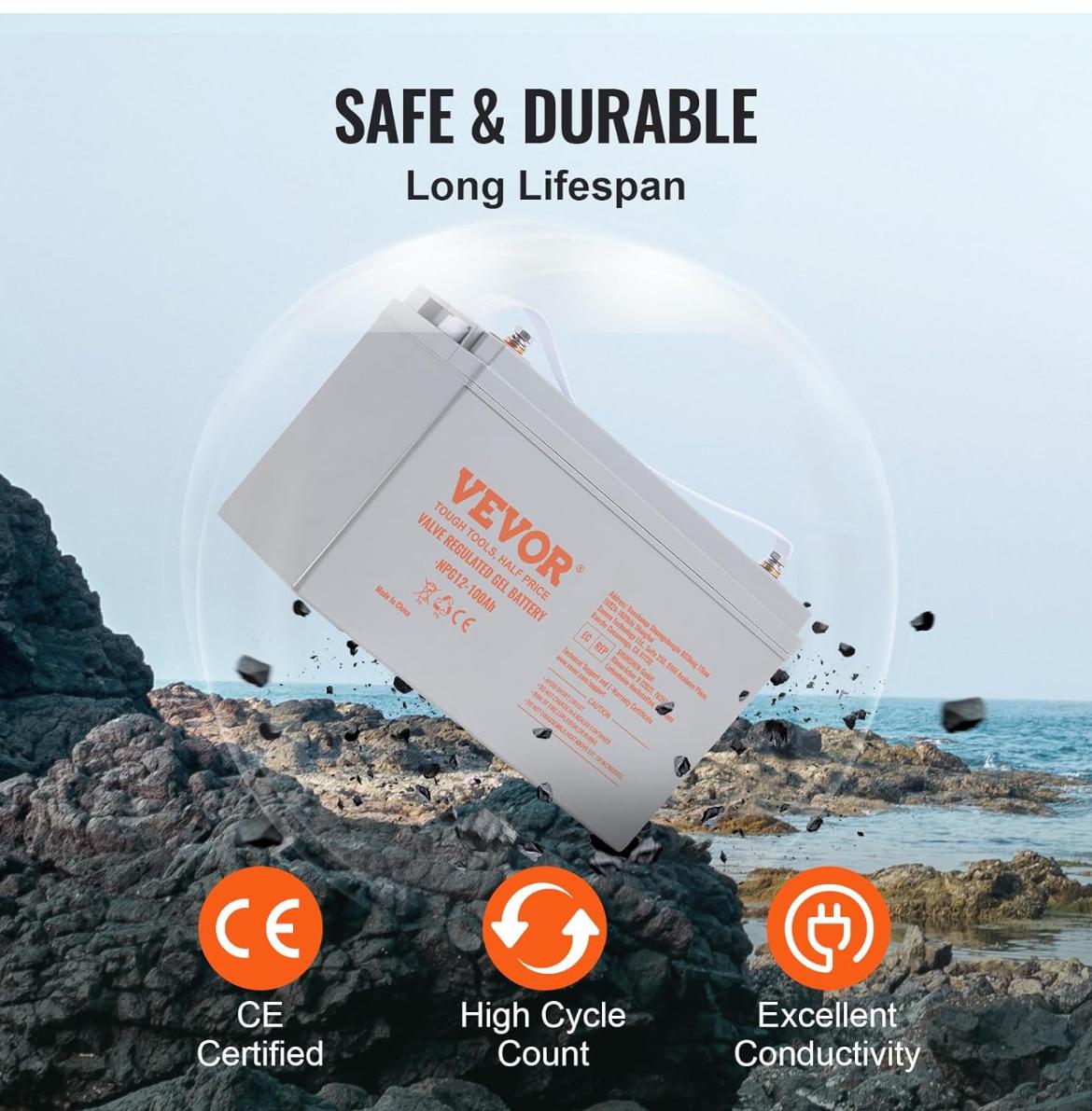 Vevor Value Regulated Gel Batteries- 12V100AH