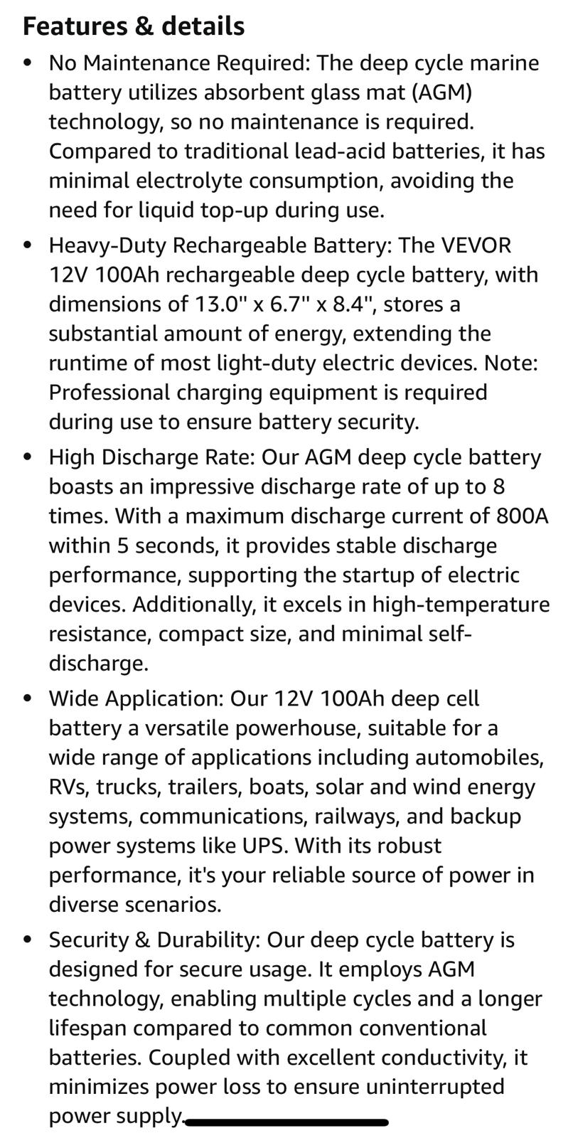 Vevor Value Regulated Gel Batteries- 12V100AH