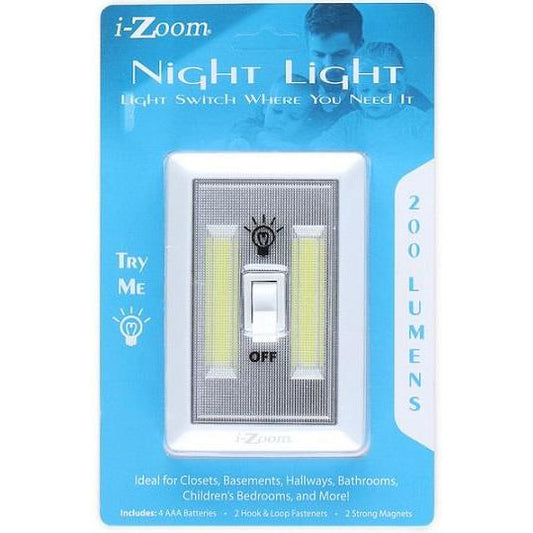 Description:
The i-Zoom Light Switch provides bright, portable lighting wherever you need it. Featuring a powerful 200-lumen output, this battery-operated light is perfect for closets, cabinets, garages, and emergency use. With multiple mounting
