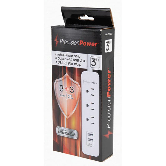 Precision Power 3 Prong Surge Protector w/ USB