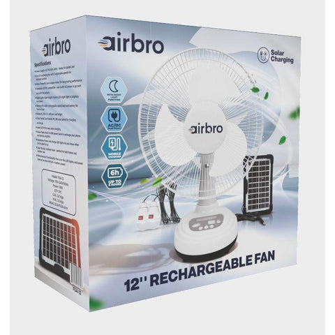 12" Airbro Rechargeable Fans with Bluetooth, Solar Panel